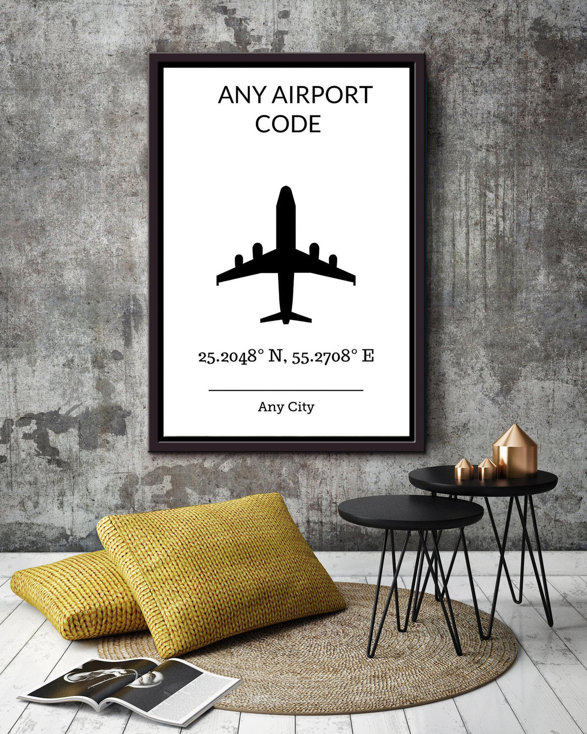 Airport Code Any City Airplane Office  Gift Gift For Pilot Retirement Home Decor Gift Framed Canvas Framed Prints, Canvas