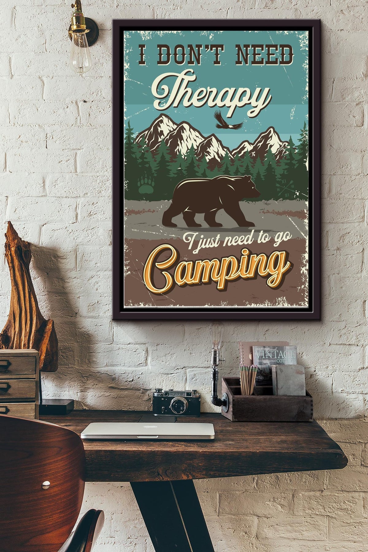 I Dont Need Therapy Just Need Camping Poster - Traveling Wall Art - Gift For Camper Hiker Hiking Mountain Lover Framed Matte Canvas Framed Prints, Canvas