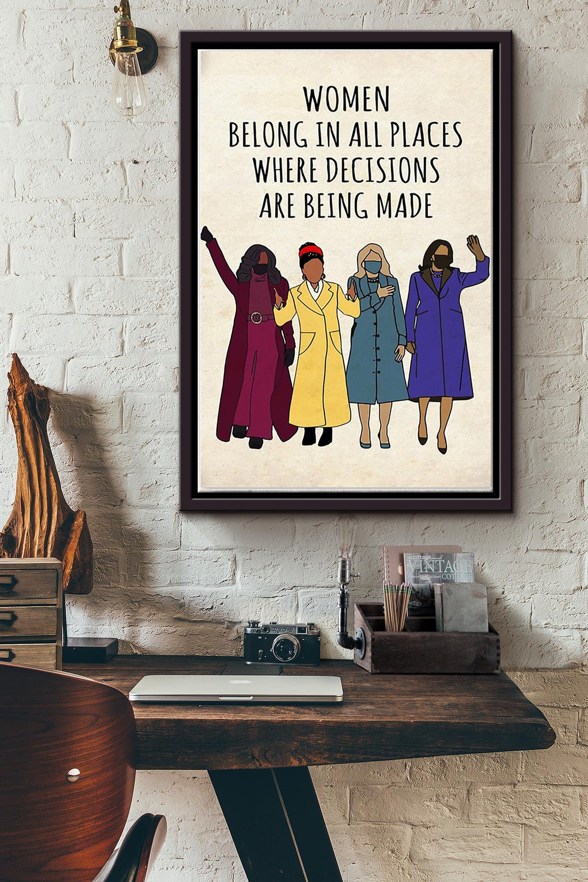 Inauguration Women 2021 Poster Women Belongs In All Places Michelle Obama Amanda Gorman Kamala Harris Jill Biden Framed Matte Canvas