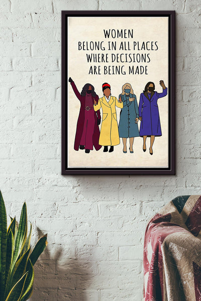 Inauguration Women 2021 Poster Women Belongs In All Places Michelle Obama Amanda Gorman Kamala Harris Jill Biden Framed Matte Canvas