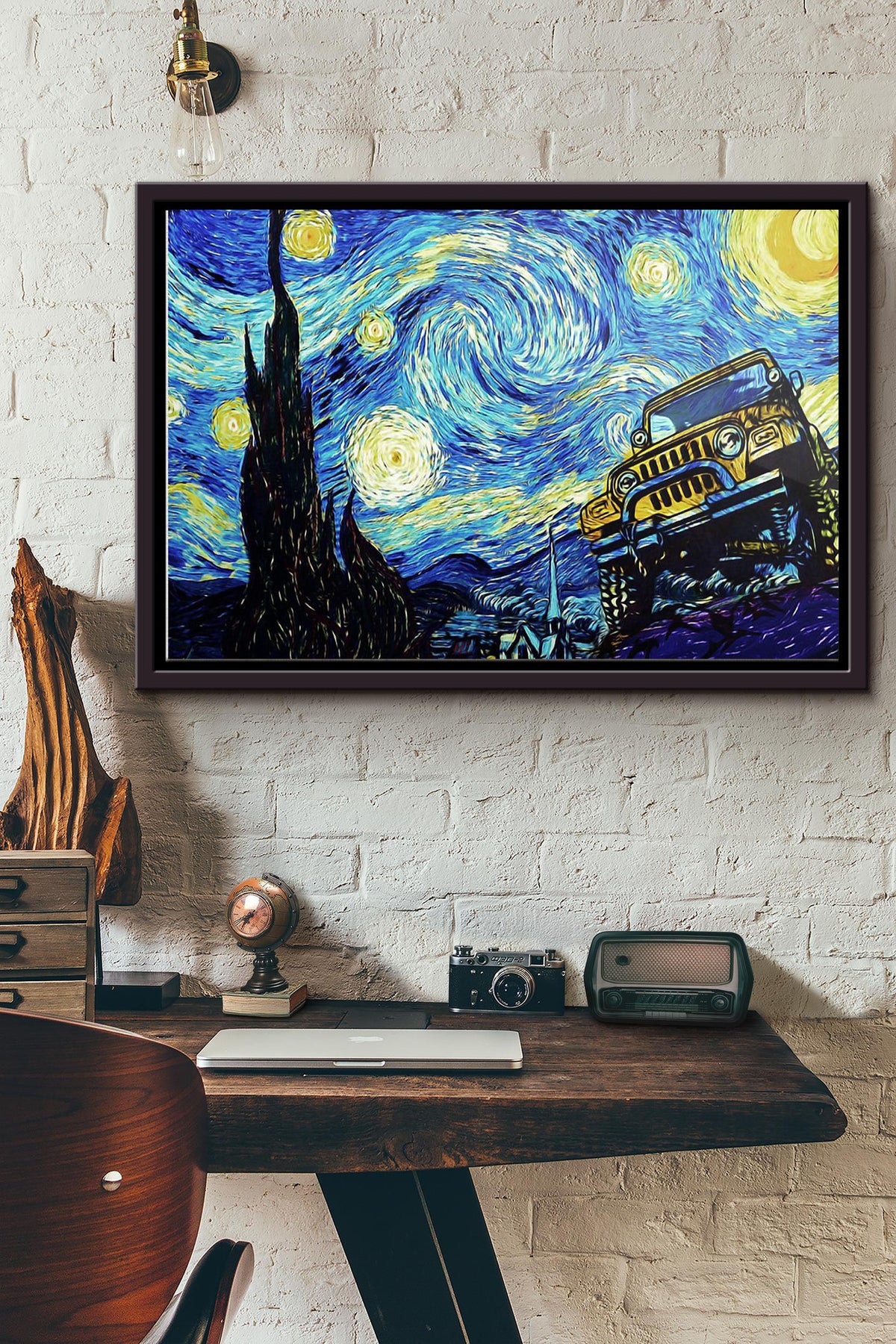 Jeep Starry Night Van Gogh Poster n Framed Matte Canvas