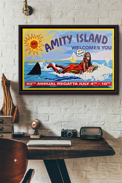 Amity Island Welcomes You Poster n Framed Matte Canvas