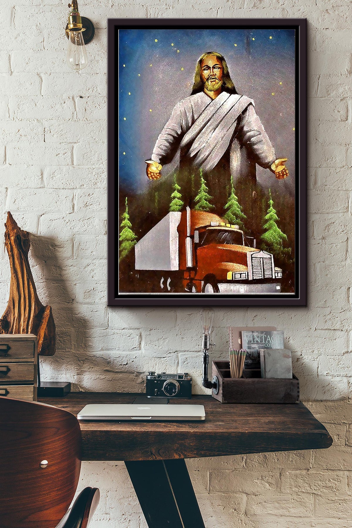 God Bless Our Trucker Poster Framed Matte Canvas
