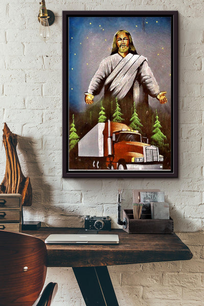 God Bless Our Trucker Poster Framed Matte Canvas