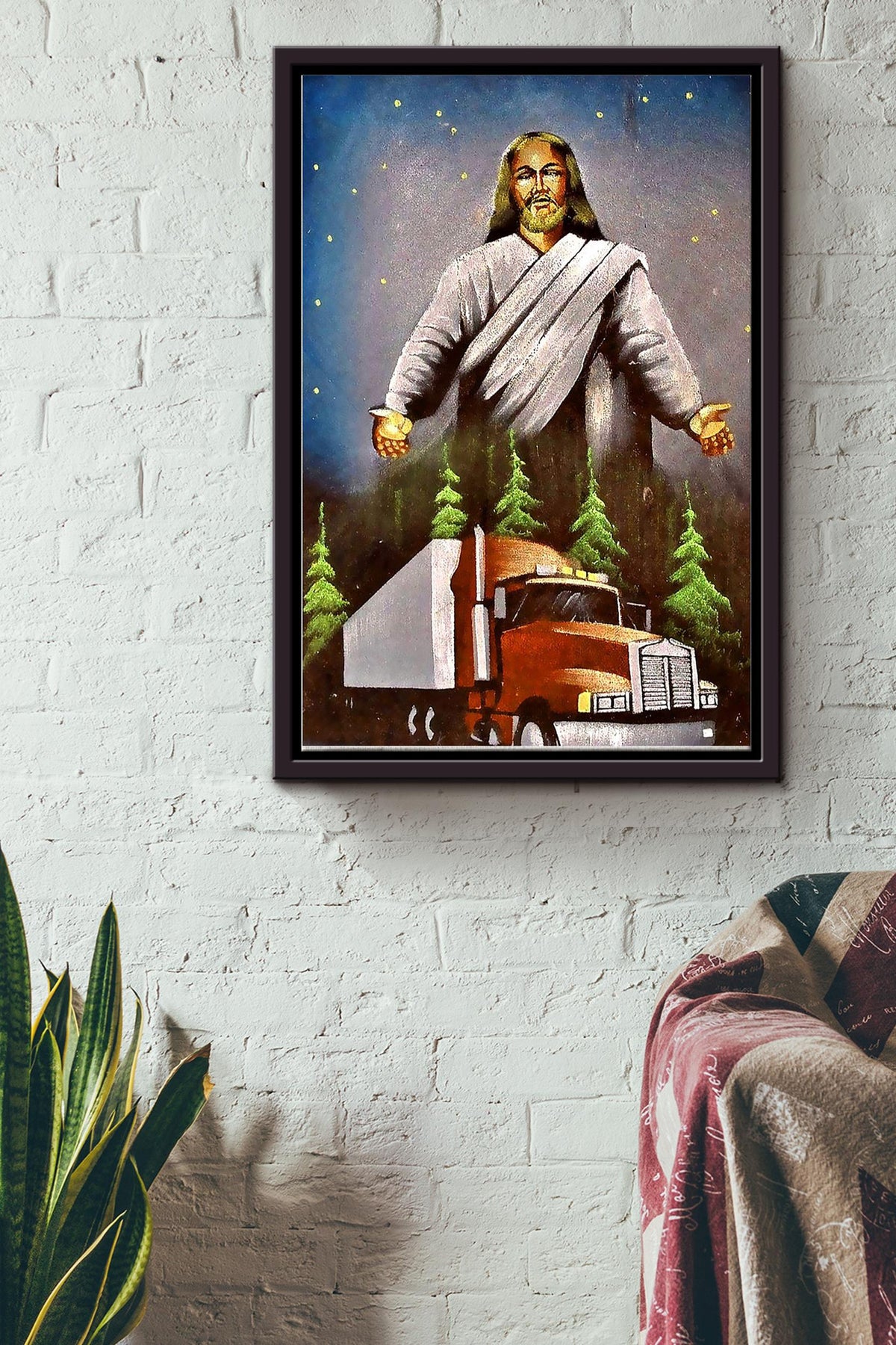 God Bless Our Trucker Poster Framed Matte Canvas