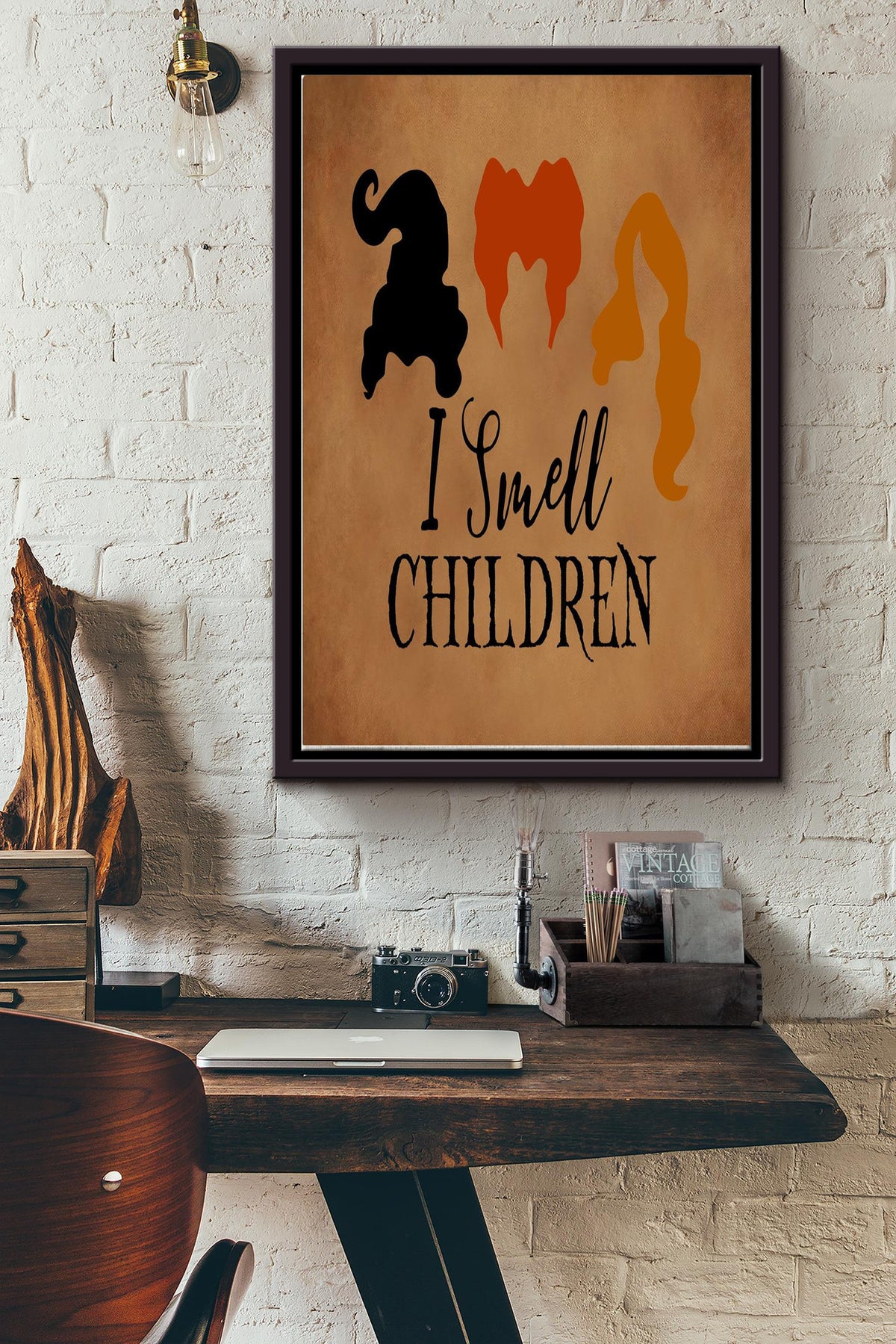 I Smell Chidren Poster - Witch Wall Art - Gift For Home Decor Funny Housewarming Gift Halloween Decor Kids Framed Matte Canvas Framed Prints, Canvas