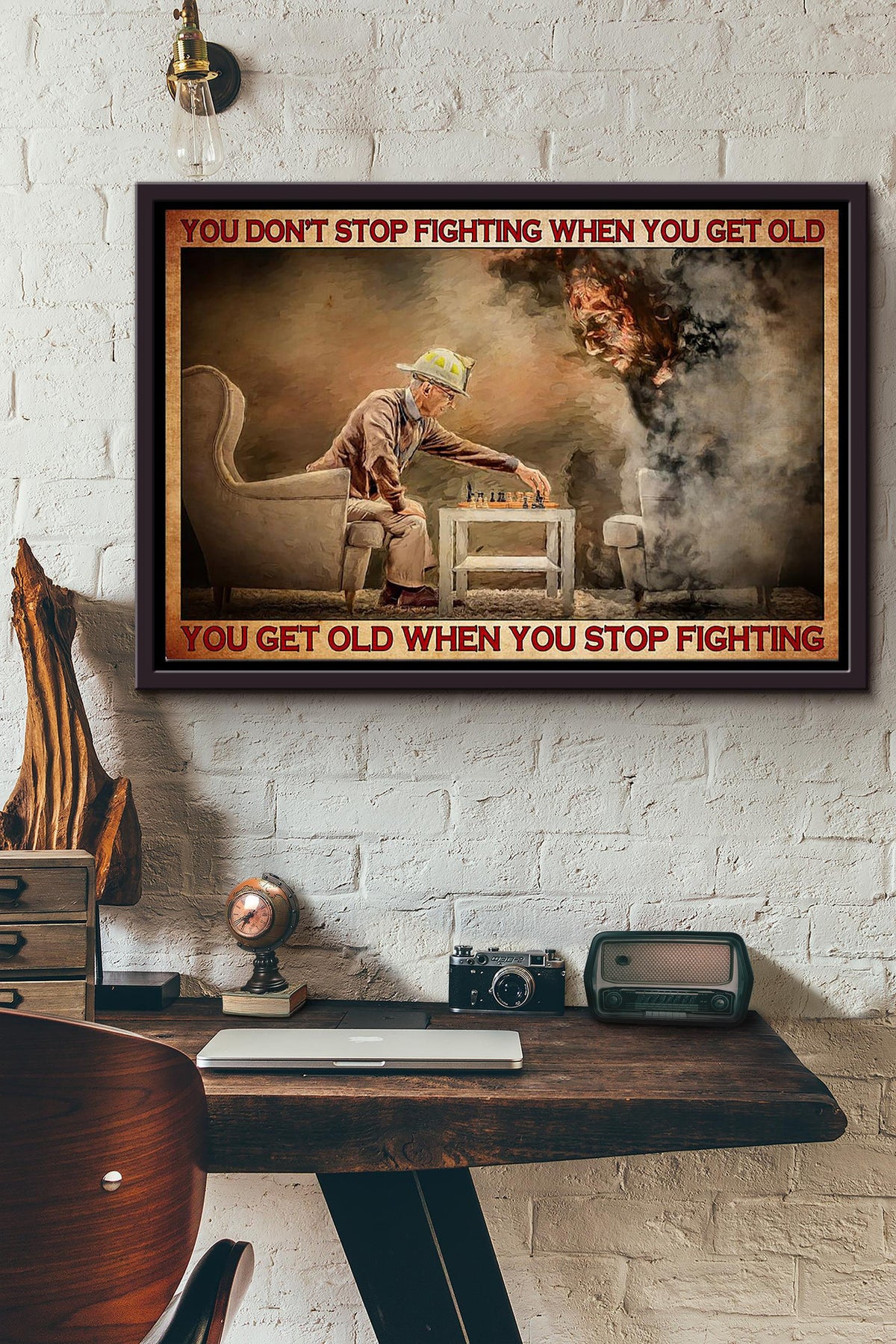Chess Playing You Dont Stop Fighting When You Get Old Poster n Framed Matte Canvas