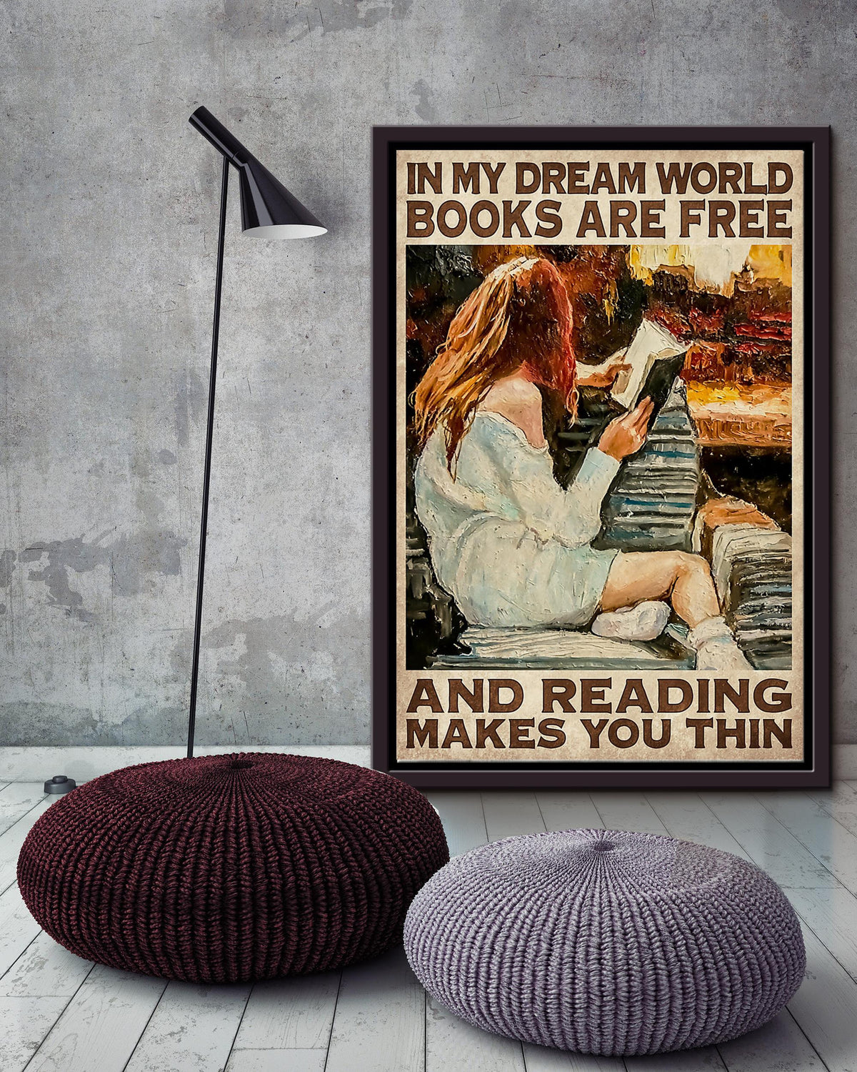 In My Dream World Books Are Free Anf Reading Makes You Thin Wall Art For Book Lover Library Decor National Book Loves Day Framed Matte Canvas Framed Prints, Canvas