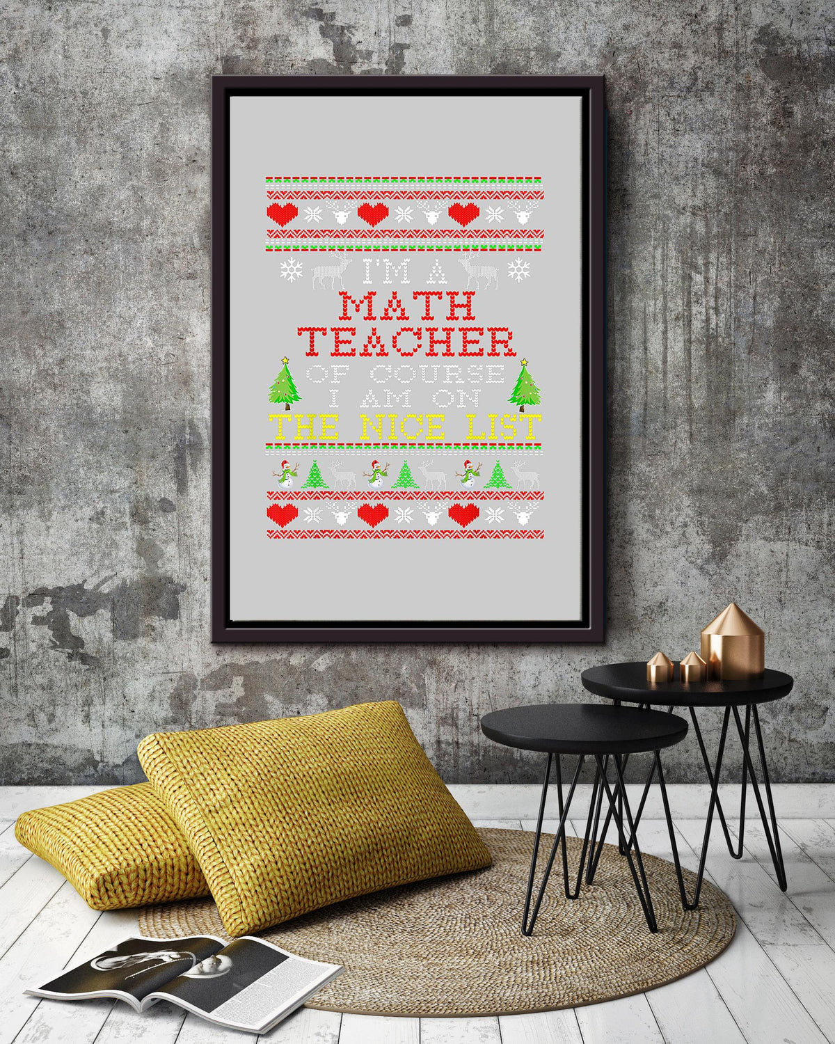 Math Teacher The Nice List Mathemetics Wall Art For Classroom Decor Christmas Framed Matte Canvas Framed Prints, Canvas