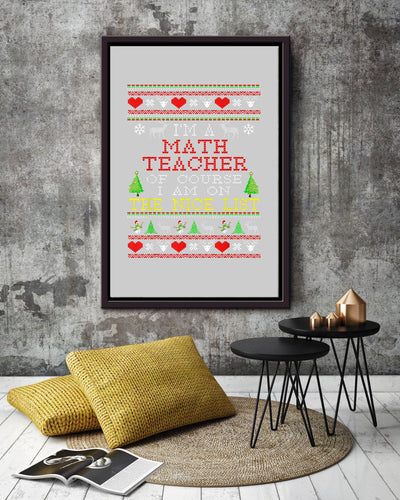 Math Teacher The Nice List Mathemetics Wall Art For Classroom Decor Christmas Framed Matte Canvas Framed Prints, Canvas