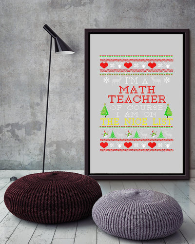 Math Teacher The Nice List Mathemetics Wall Art For Classroom Decor Christmas Framed Matte Canvas Framed Prints, Canvas