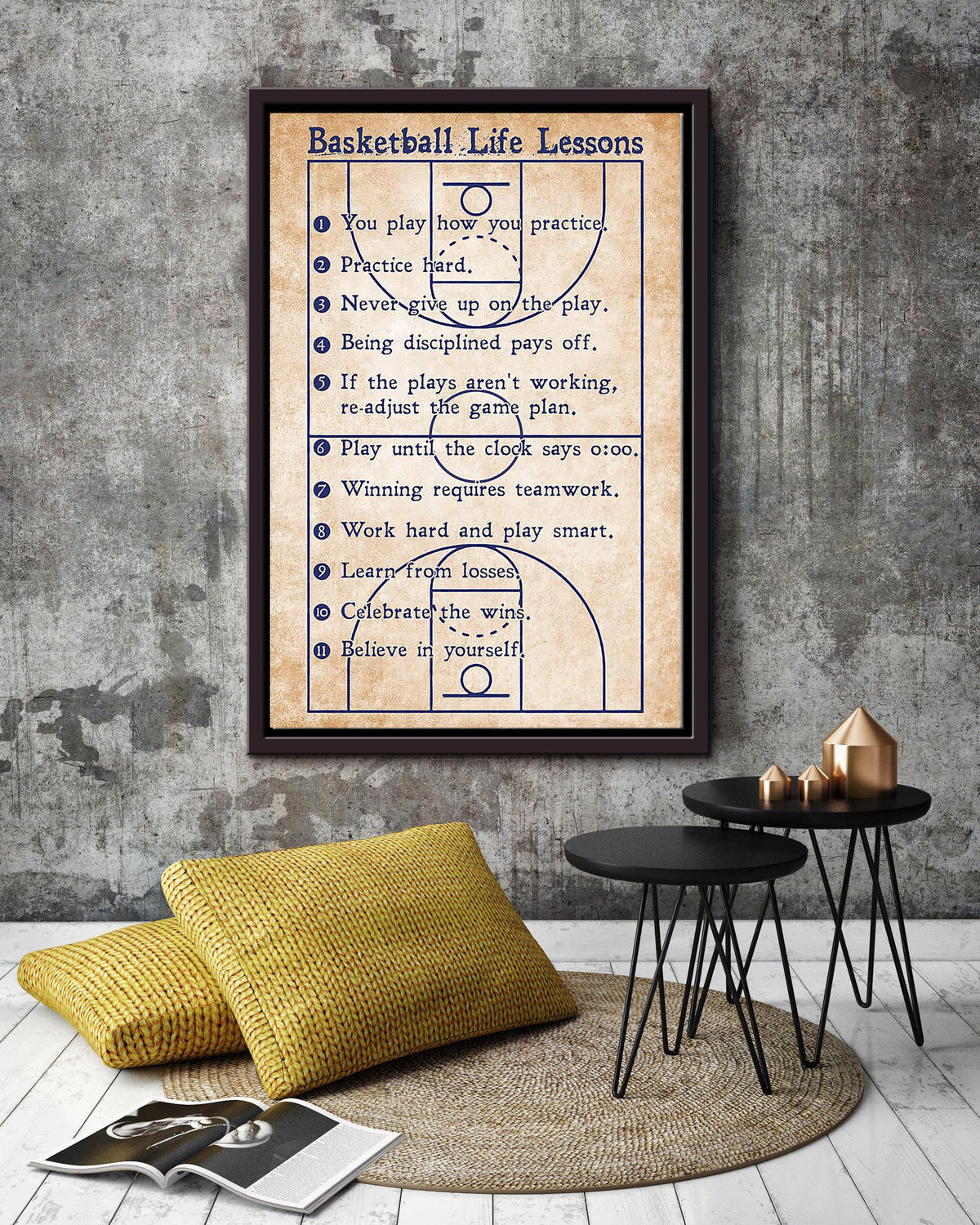 Basketball Life Lessons Basketball Wall Art For Basktball Club Decor Framed Canvas Framed Prints, Canvas