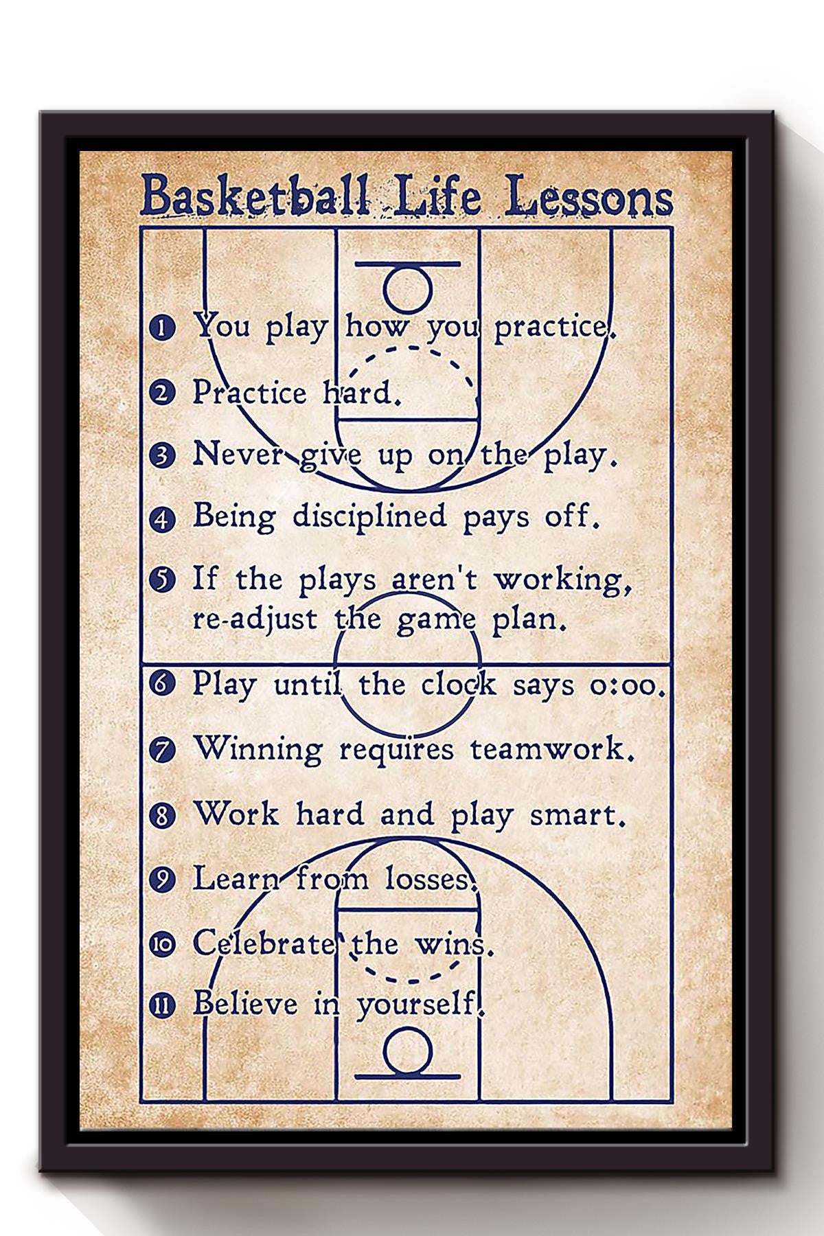 Basketball Life Lessons Basketball Wall Art For Basktball Club Decor Framed Canvas Framed Prints, Canvas