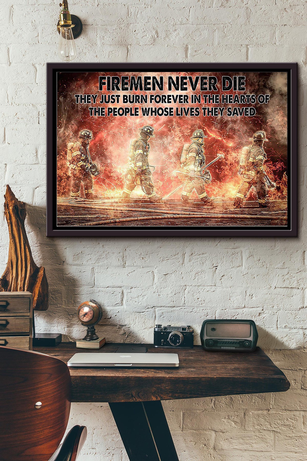 Firefighter Firemen Never Die Poster n Framed Matte Canvas