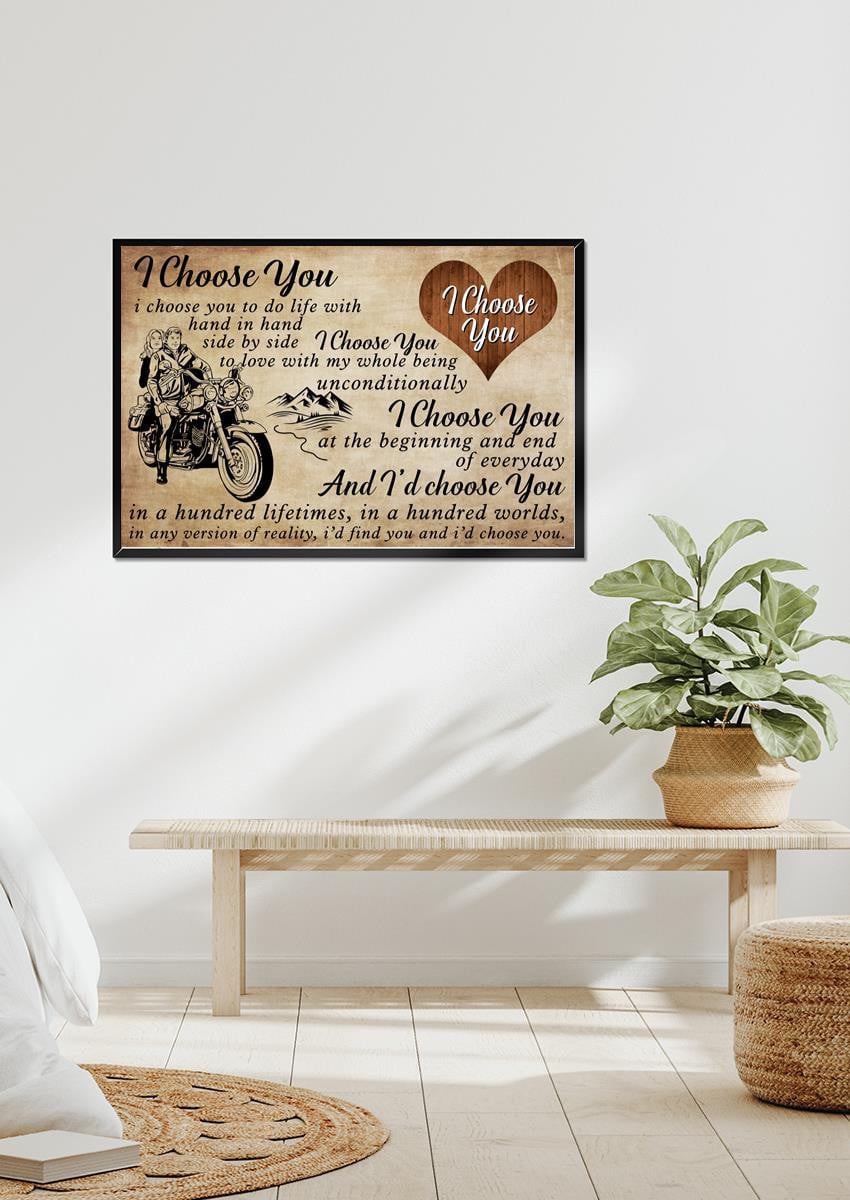 I Choose You Biker Couple Loving Letter Quote Wall Art Gift For Valentine Wedding Anniversary Framed Prints, Canvas