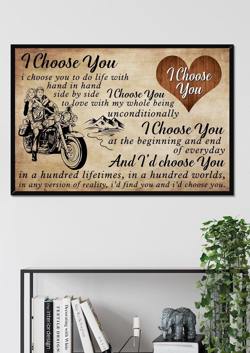 I Choose You Biker Couple Loving Letter Quote Wall Art Gift For Valentine Wedding Anniversary Framed Prints, Canvas