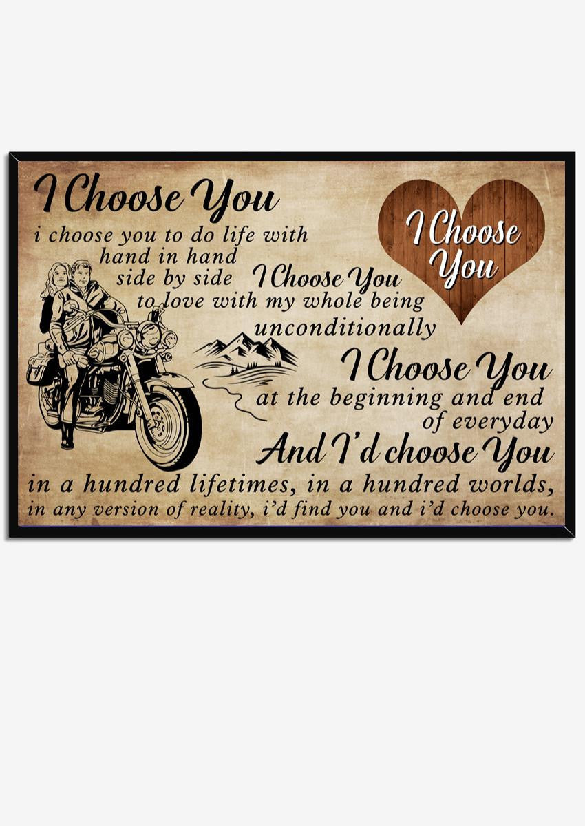 I Choose You Biker Couple Loving Letter Quote Wall Art Gift For Valentine Wedding Anniversary Framed Prints, Canvas