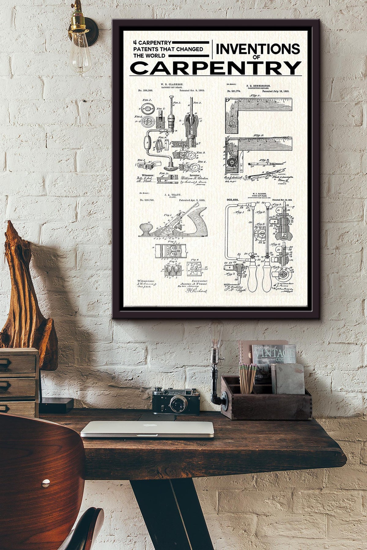 Inventions Of Carpentry Poster Framed Matte Canvas