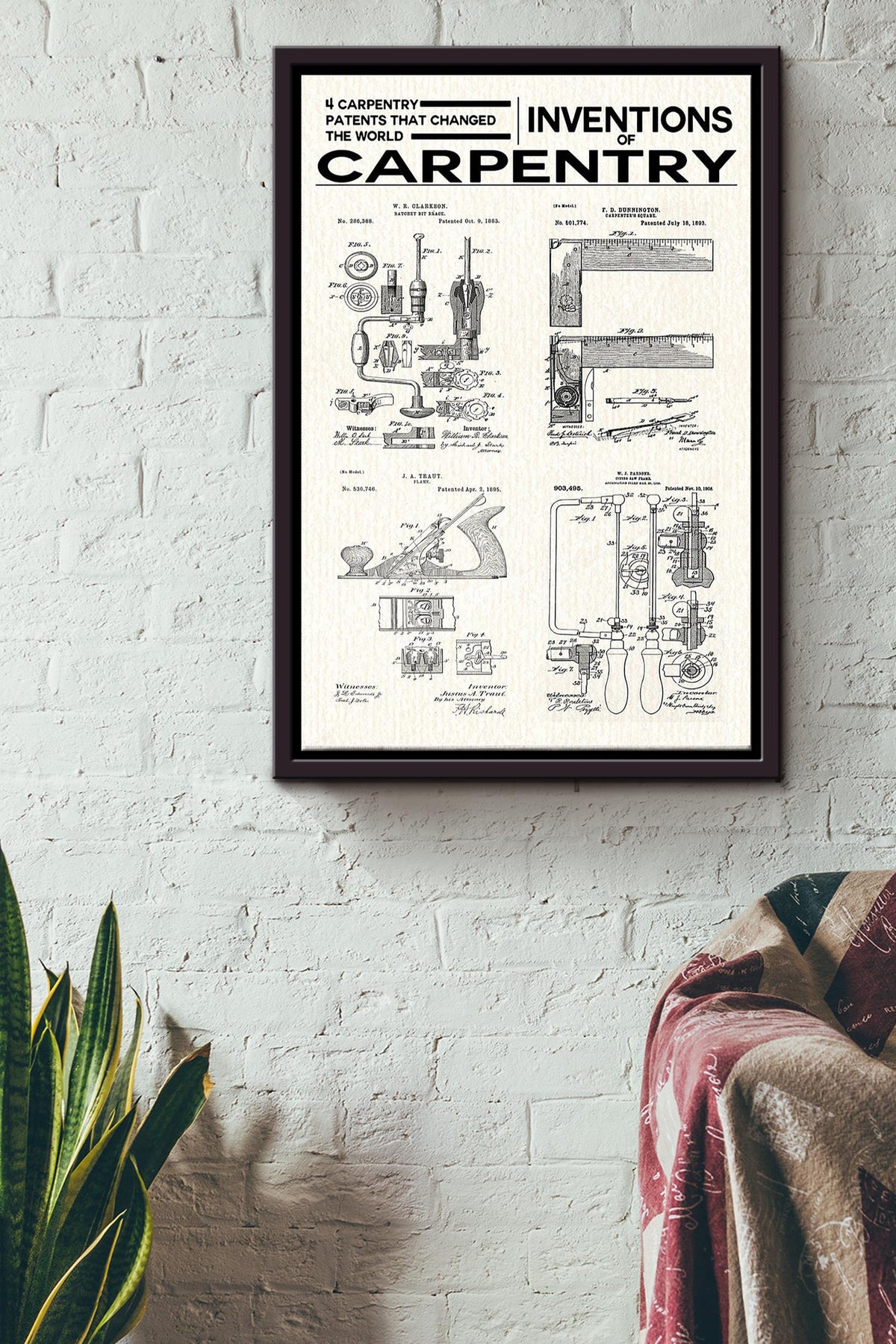 Inventions Of Carpentry Poster Framed Matte Canvas