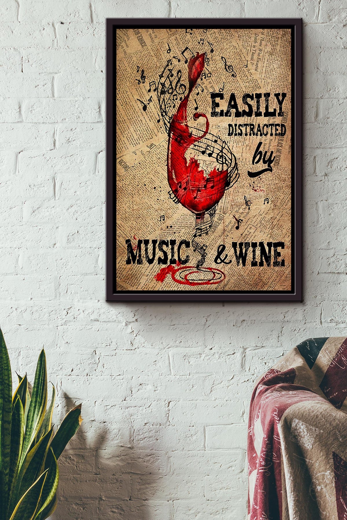 Easily Distracted By Music And Wine For Home Decor Housewarming Framed Canvas