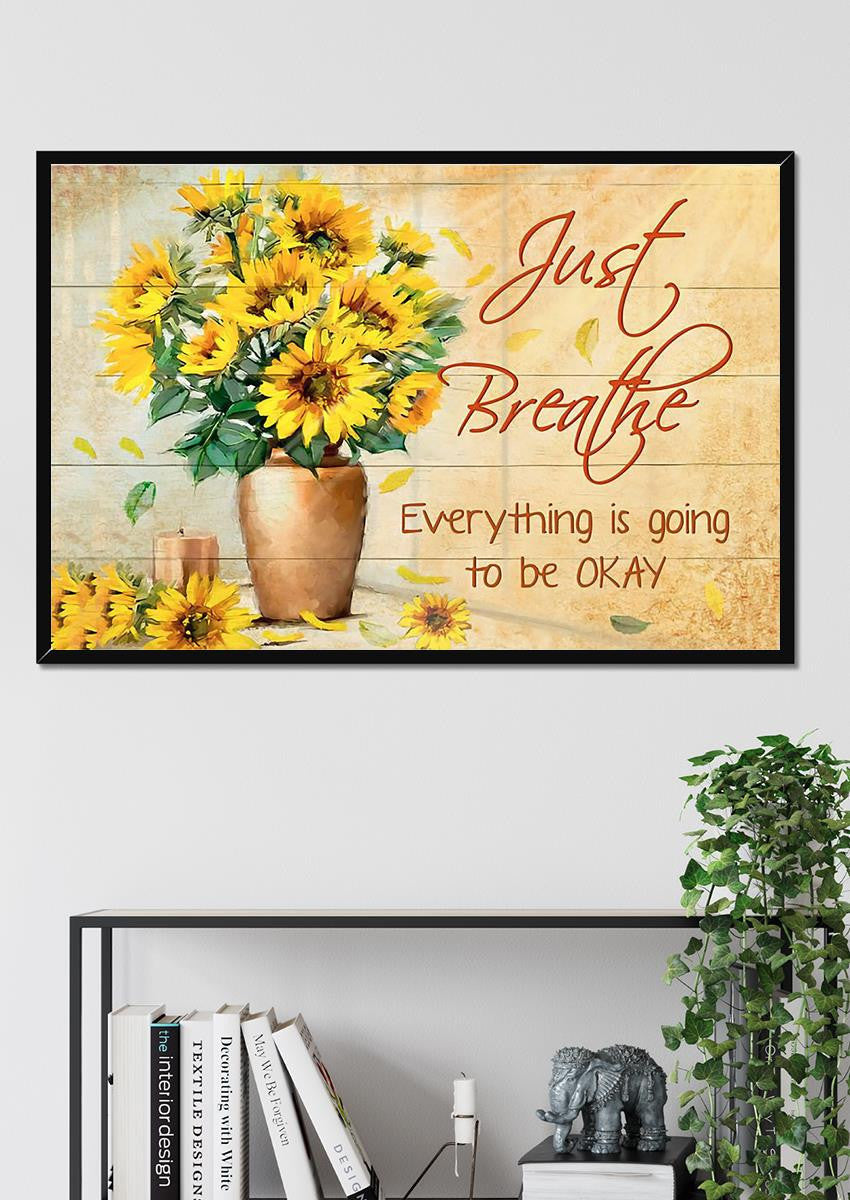 Just Breathe Everything Gonna Be Okay Inspiration Quote Wall Art For Home Decor Housewarming Framed Prints, Canvas