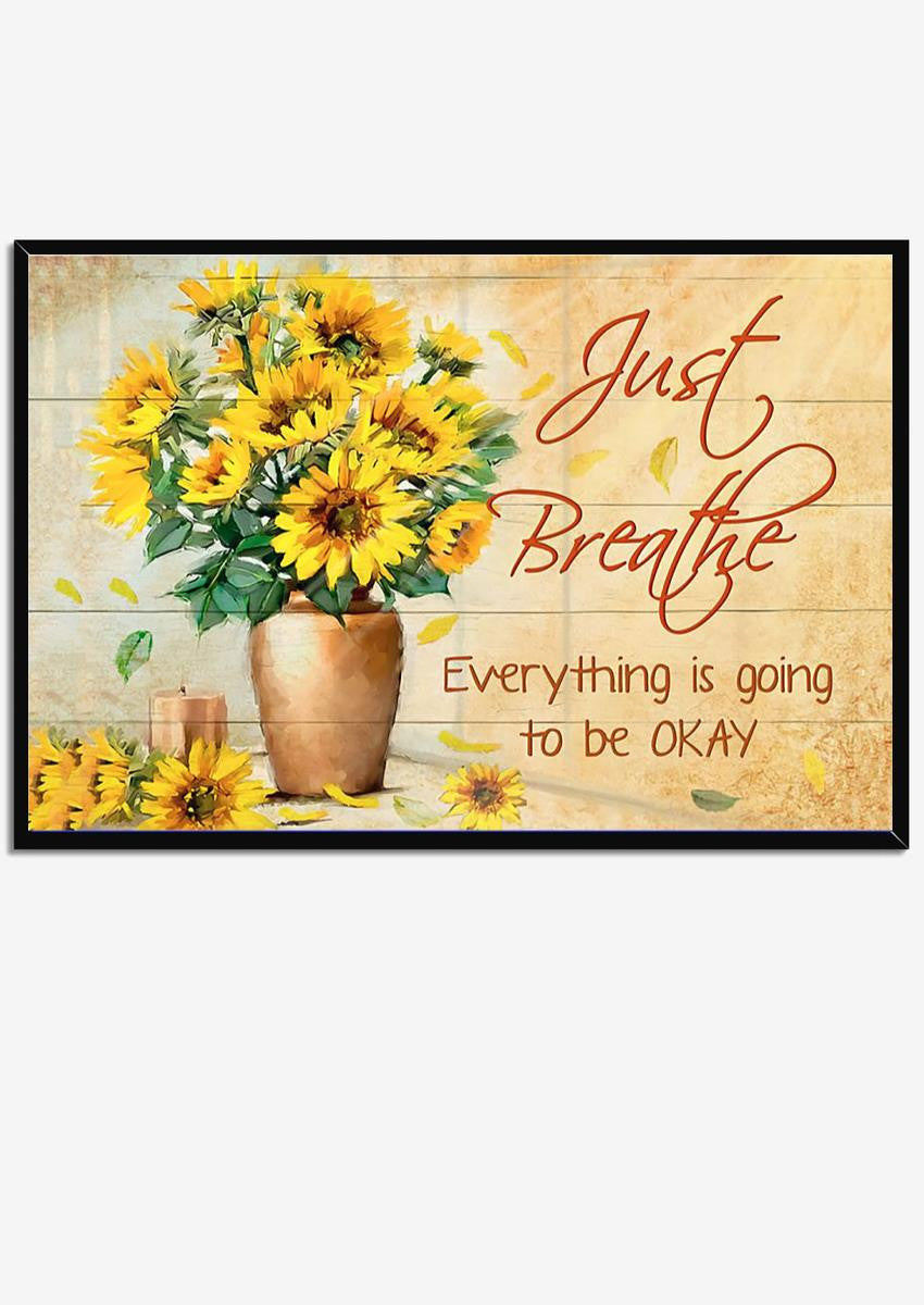 Just Breathe Everything Gonna Be Okay Inspiration Quote Wall Art For Home Decor Housewarming Framed Prints, Canvas