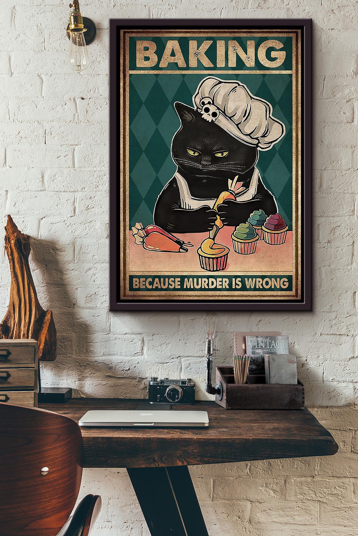 Baking Because Murder Is Wrong Bakery Wall Art Gift For Cake Lover Bakery Decor Framed Canvas Framed Prints, Canvas