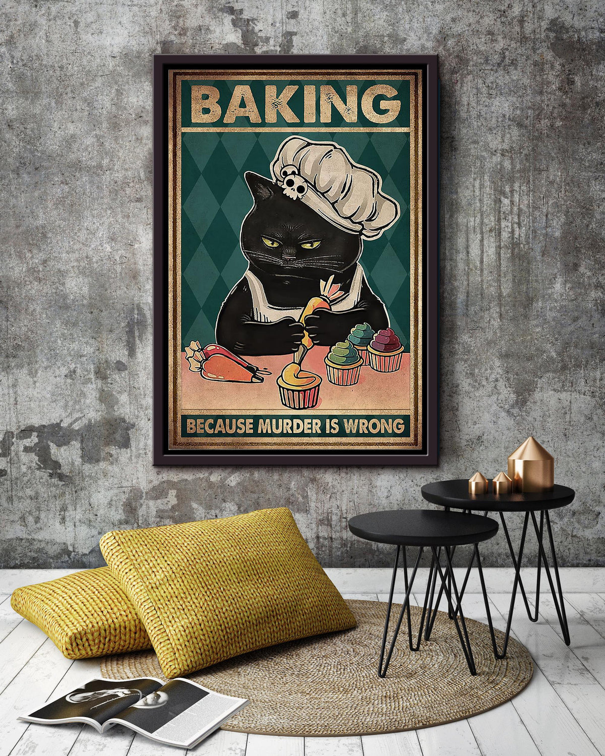 Baking Because Murder Is Wrong Bakery Wall Art Gift For Cake Lover Bakery Decor Framed Canvas Framed Prints, Canvas