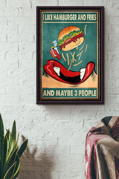 Hamburger And Fries Food Wall Art Gift For Kitchen Decor Kid Framed Canvas Framed Prints, Canvas