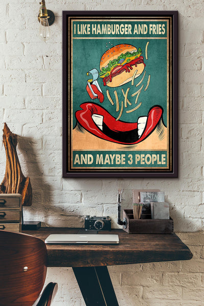 Hamburger And Fries Food Wall Art Gift For Kitchen Decor Kid Framed Canvas Framed Prints, Canvas
