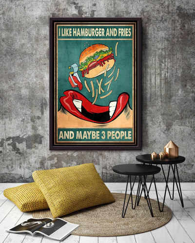 Hamburger And Fries Food Wall Art Gift For Kitchen Decor Kid Framed Canvas Framed Prints, Canvas