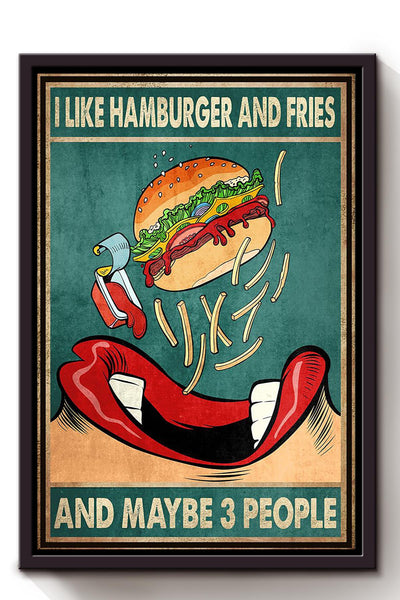 Hamburger And Fries Food Wall Art Gift For Kitchen Decor Kid Framed Canvas Framed Prints, Canvas
