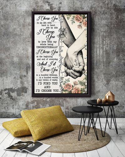 I Choose You Sailing Couple Loving Letter Quote Wall Art Gift For Valentine Wedding Anniversary Framed Canvas Framed Prints, Canvas