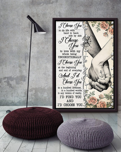 I Choose You Sailing Couple Loving Letter Quote Wall Art Gift For Valentine Wedding Anniversary Framed Canvas Framed Prints, Canvas