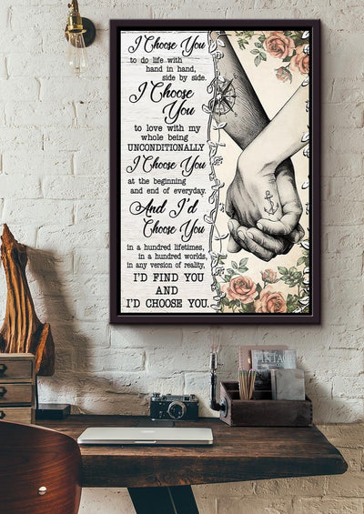 I Choose You Sailing Couple Loving Letter Quote Wall Art Gift For Valentine Wedding Anniversary Framed Canvas Framed Prints, Canvas