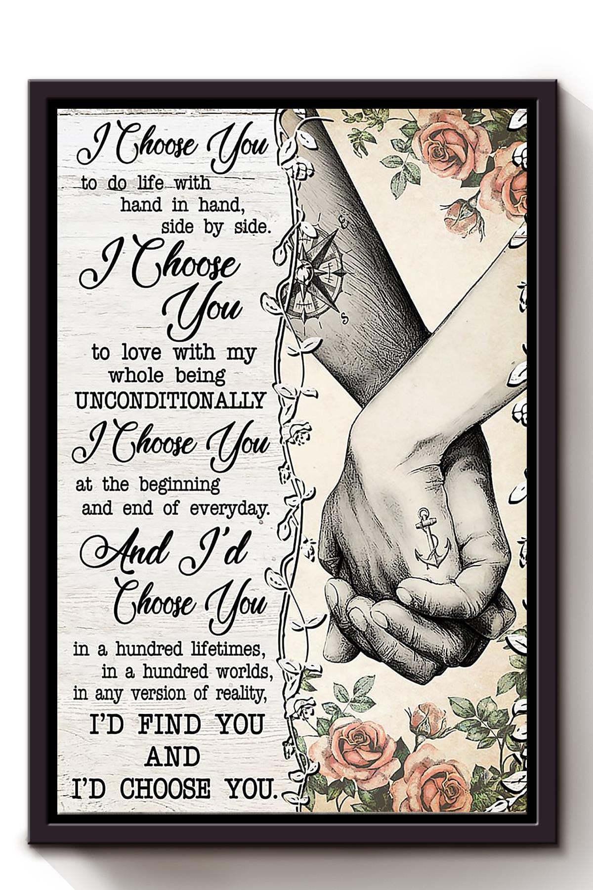I Choose You Sailing Couple Loving Letter Quote Wall Art Gift For Valentine Wedding Anniversary Framed Canvas Framed Prints, Canvas