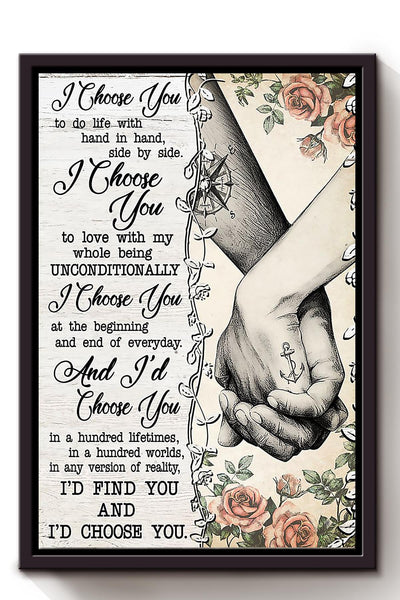 I Choose You Sailing Couple Loving Letter Quote Wall Art Gift For Valentine Wedding Anniversary Framed Canvas Framed Prints, Canvas