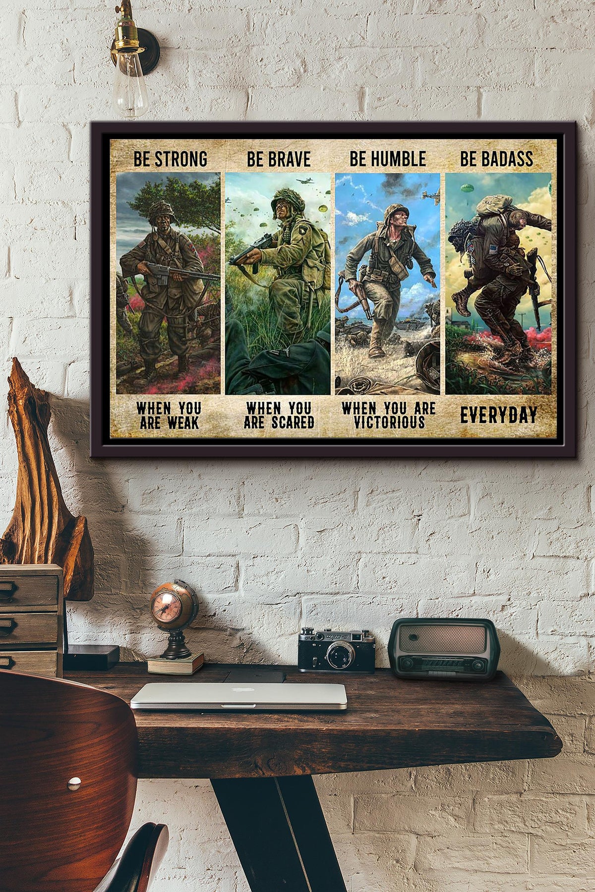 Be Strong Be Brave Be Humble Be Badass Veteran Poster n Framed Matte Canvas