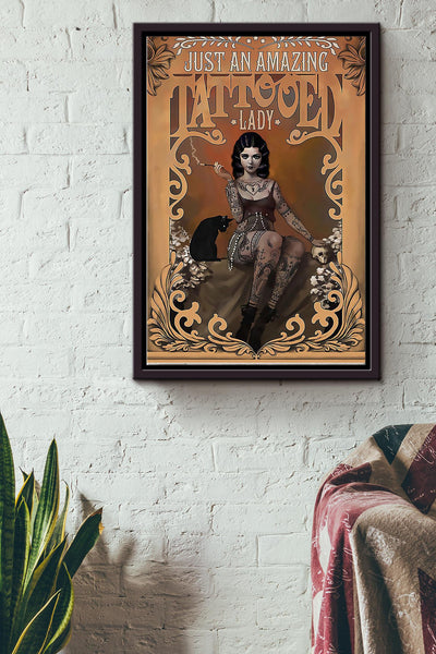 Just An Amazing Tattooed Lady Poster - Art Wall Art Canvas - For Tattoos Lover Emo Girl Edgy Girl Black Cat Lover Framed Matte Canvas Framed Prints, Canvas