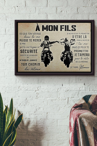 Motard A Mon Fils Ton Papa Affiche Poster n Framed Matte Canvas