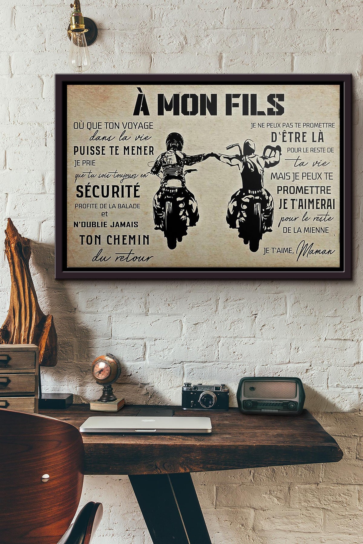 Motard A Mon Fils Ton Papa Affiche Poster n Framed Matte Canvas