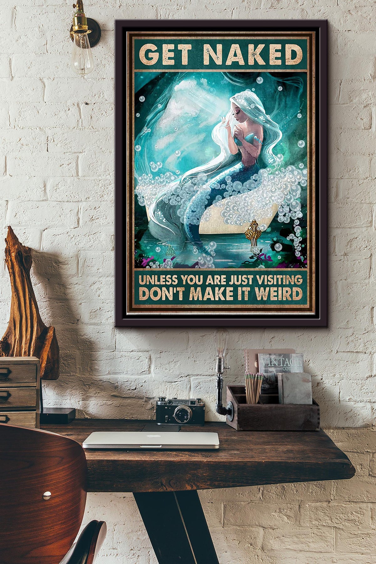 Mermaid Get Naked Dont Make It Weird Poster Home Decor Wall Art Canvas With Frame Housewarming Birthday Gift For Girl Wife Girlfriend Mermaid Lovers Meimaid Decor Bath Lover Bathroom Soap Framed Matte Canvas Framed Prints, Canvas