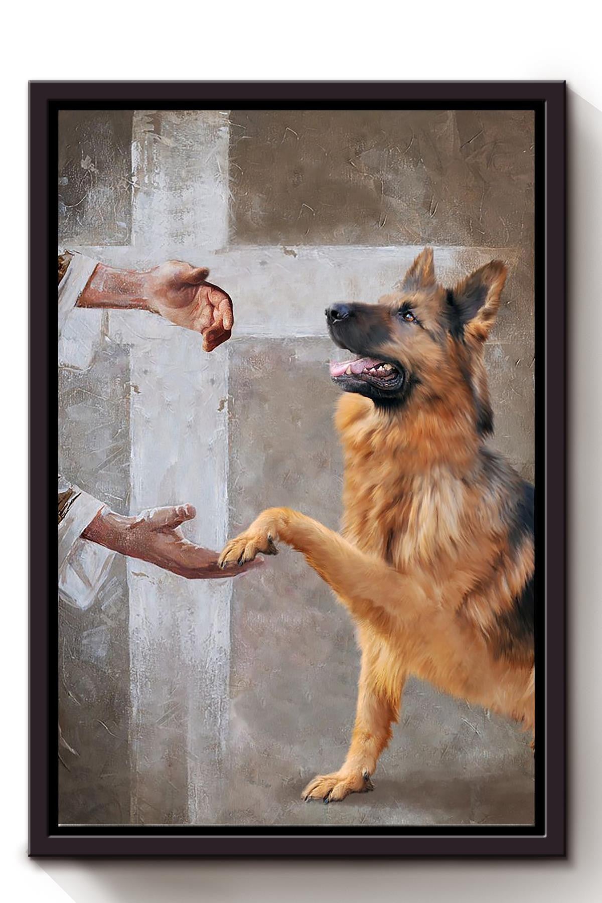 God Take German Shepherd Dogs Hand God Wall Art Gift For Dog Lover Christian Framed Matte Canvas Framed Prints, Canvas