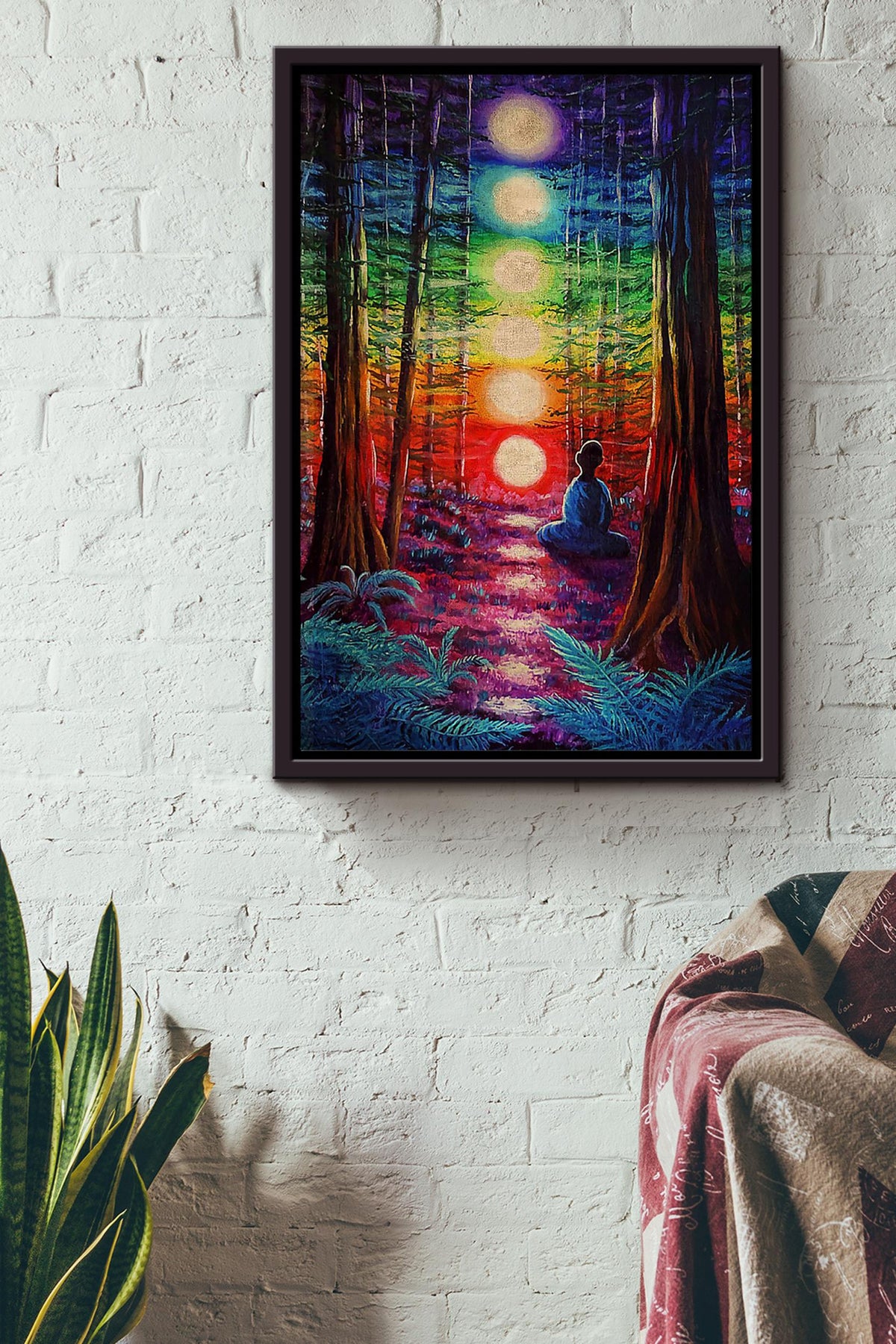 Chakra Forest Meditation Wall Art Yoga Charkra Healing Art For Yogi Gift Meditation Room Decor Framed Canvas Framed Prints, Canvas