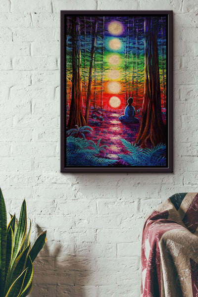 Chakra Forest Meditation Wall Art Yoga Charkra Healing Art For Yogi Gift Meditation Room Decor Framed Canvas Framed Prints, Canvas