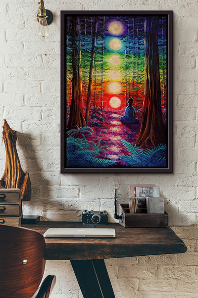 Chakra Forest Meditation Wall Art Yoga Charkra Healing Art For Yogi Gift Meditation Room Decor Framed Canvas Framed Prints, Canvas