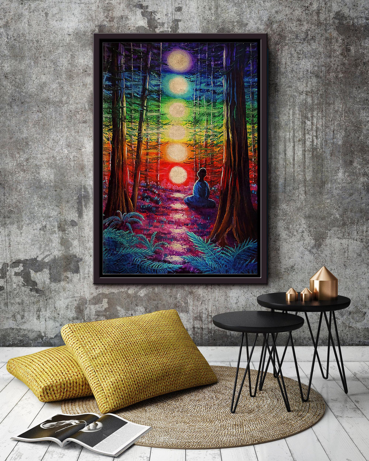 Chakra Forest Meditation Wall Art Yoga Charkra Healing Art For Yogi Gift Meditation Room Decor Framed Canvas Framed Prints, Canvas
