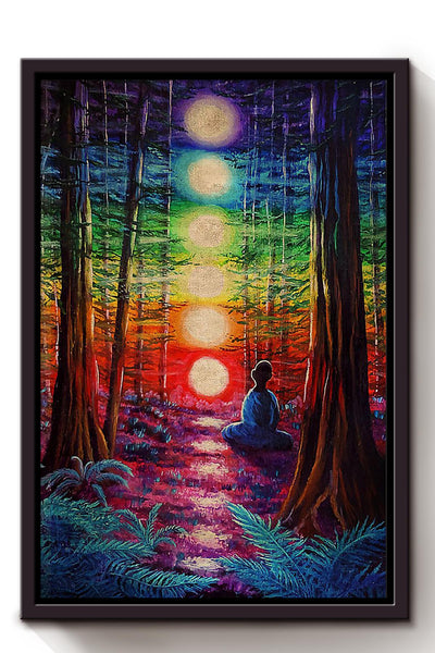 Chakra Forest Meditation Wall Art Yoga Charkra Healing Art For Yogi Gift Meditation Room Decor Framed Canvas Framed Prints, Canvas