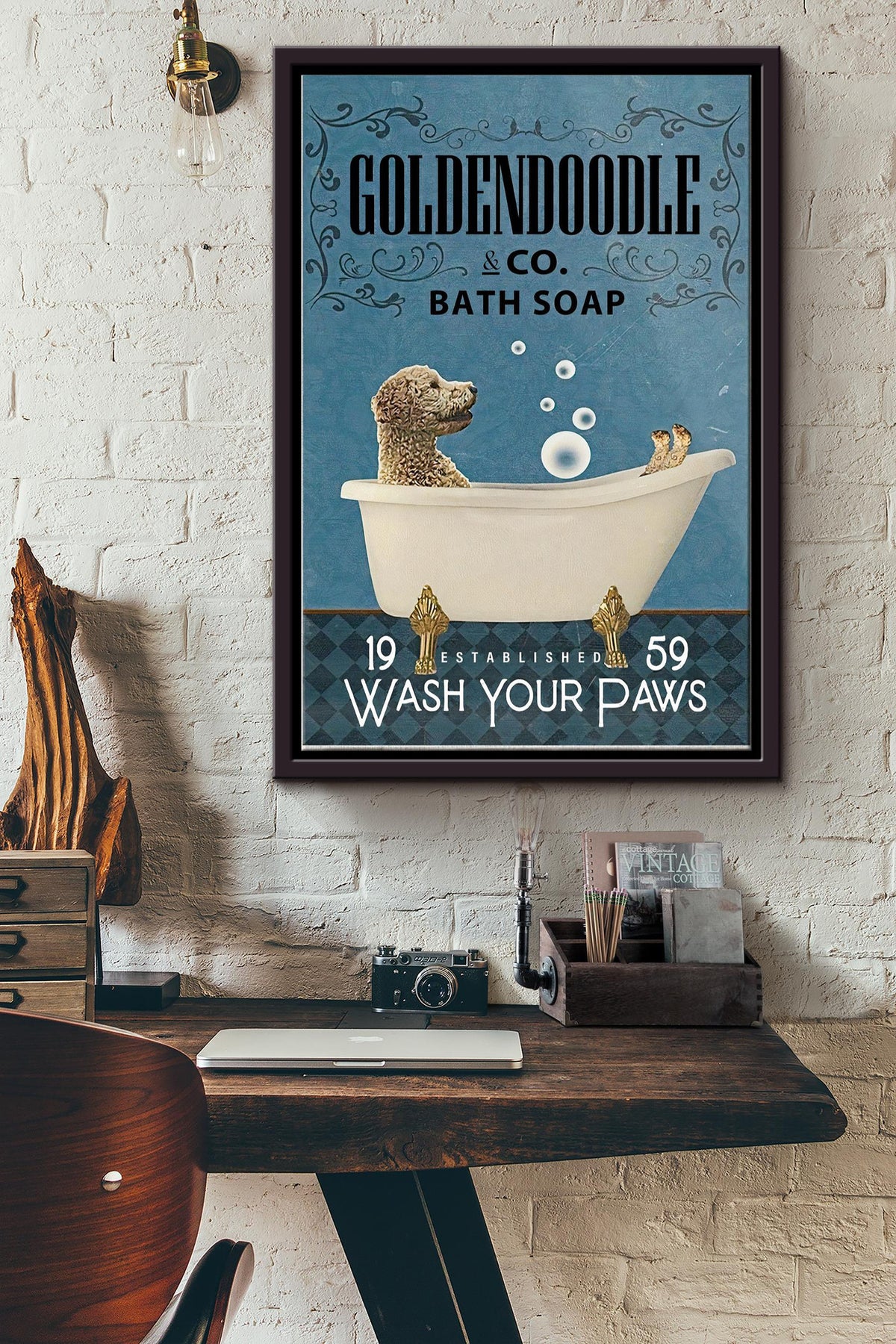 Golden Doodle And Co. Bath Soap Wash Your Paws Poster - Animal Wall Art - Gift For Dog Lover Dog Mom Home Decor Bathroom Decor Framed Matte Canvas Framed Prints, Canvas GS20240923040