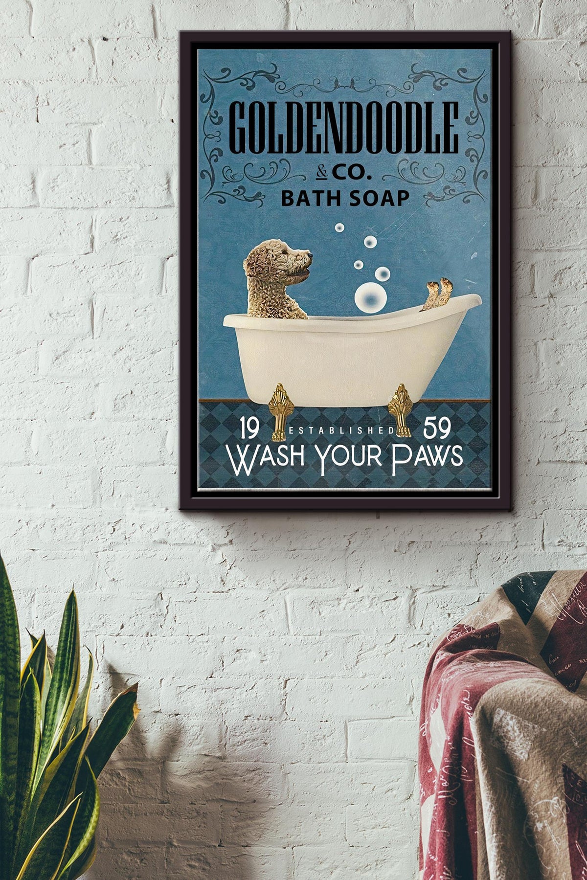 Golden Doodle And Co. Bath Soap Wash Your Paws Poster - Animal Wall Art - Gift For Dog Lover Dog Mom Home Decor Bathroom Decor Framed Matte Canvas Framed Prints, Canvas GS20240923040